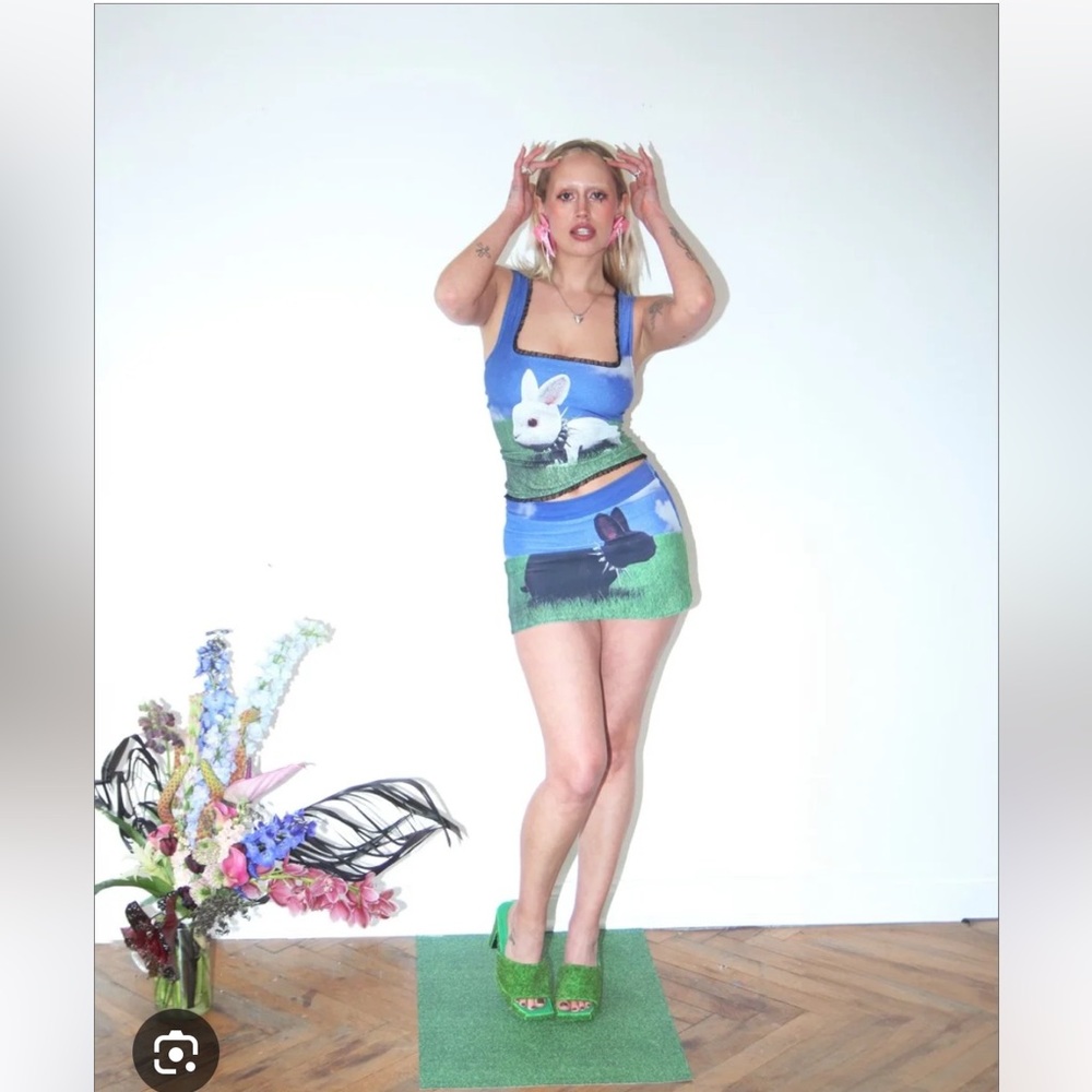 SOLD! Rhi dancey Bunny Print Tank Top and skort Set